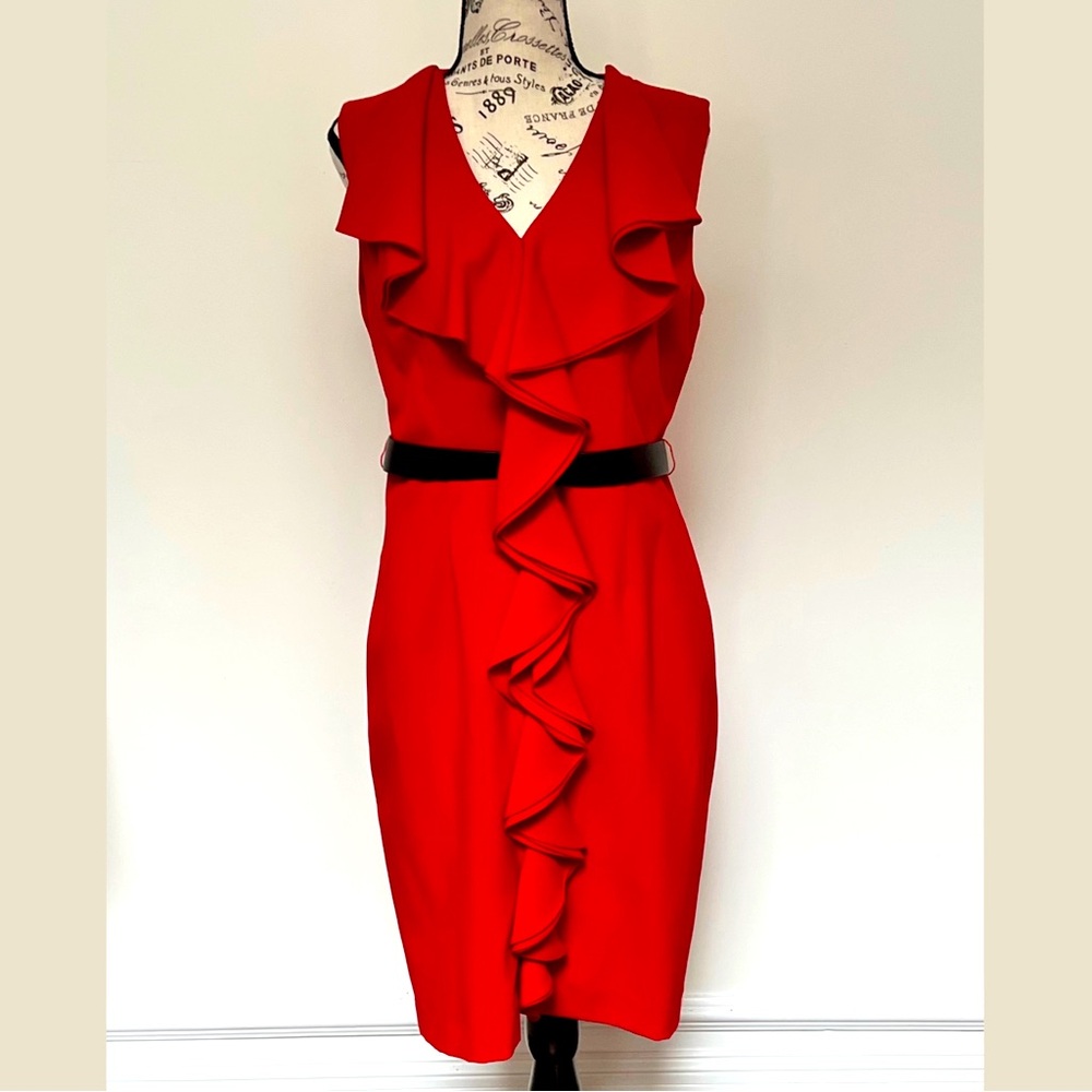 Cocktail dress, midi, red crepe